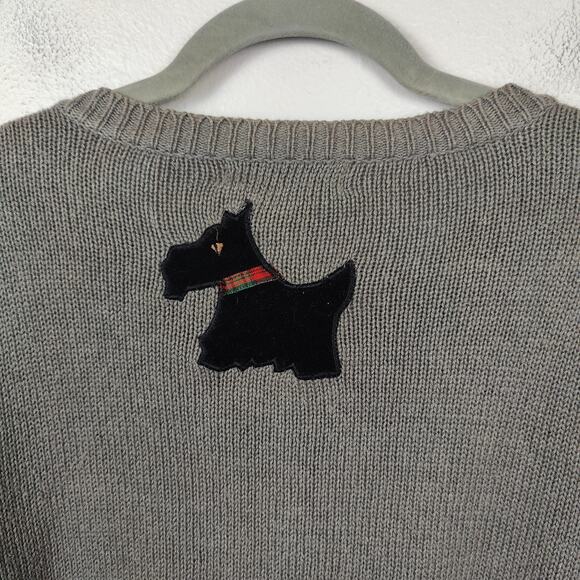 Vintage All Points Scottish Terrier Cardigan Sweater Women Large Gray Knit Ramie - Picture 3 of 7